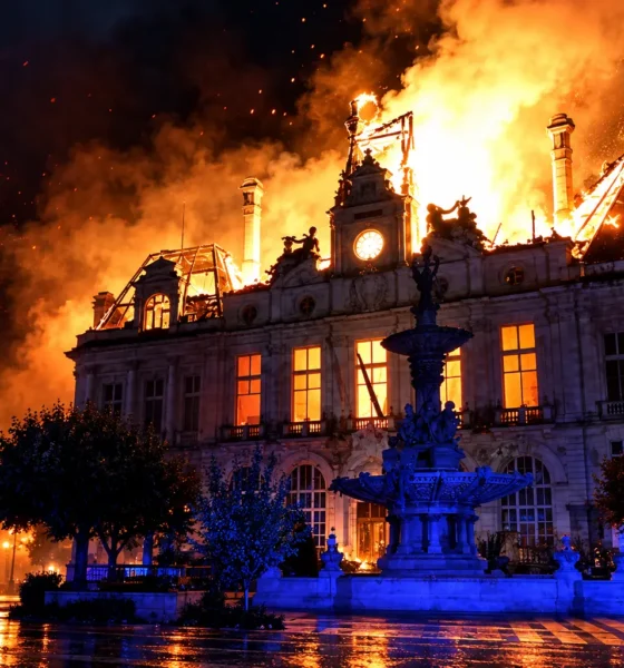 France protests 2400 arrests Limoges town hall fire