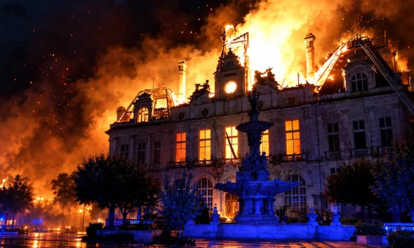 France protests 2400 arrests Limoges town hall fire