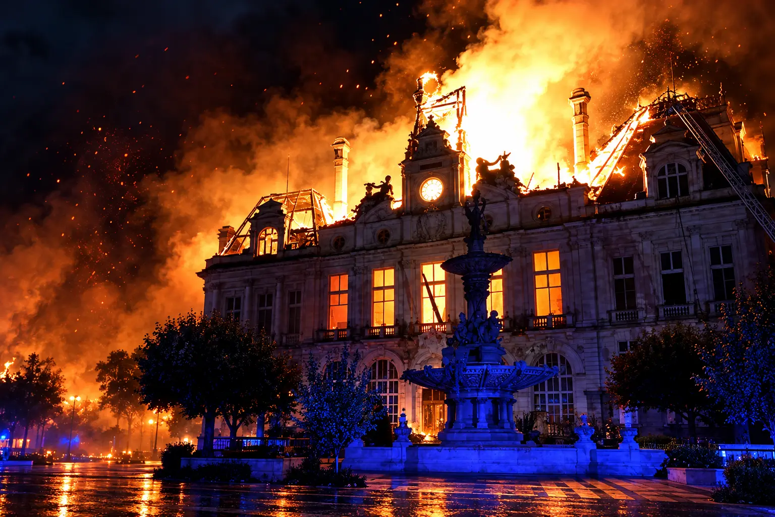 France protests 2400 arrests Limoges town hall fire
